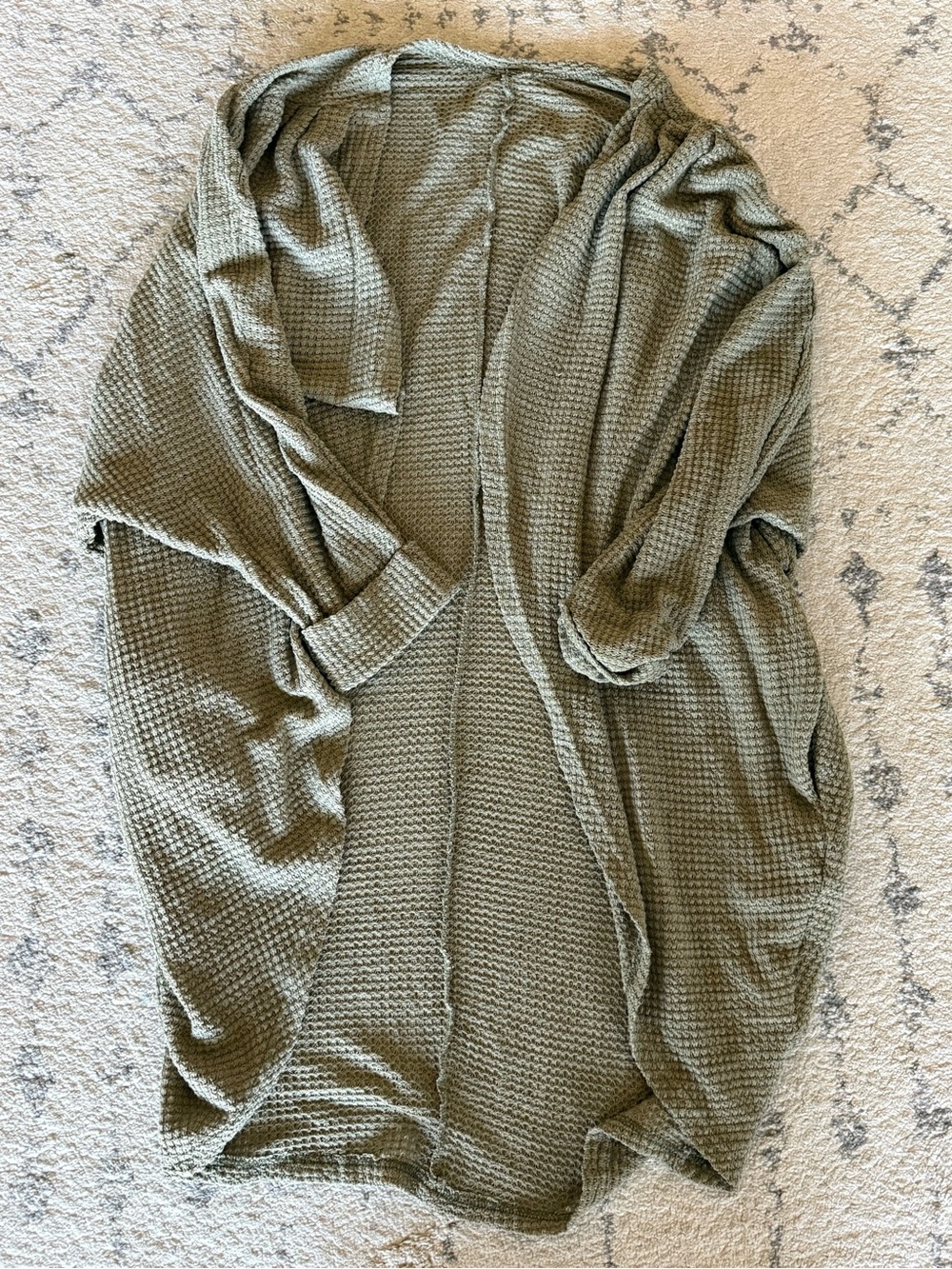 Olive Green Waffle Knit Open Cardigan - Women Sweaters